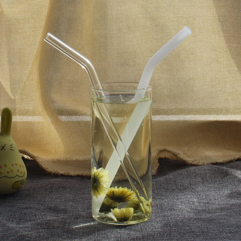 Glazen rietjes Herbruikbaar rietje helder gekleurd gebogen recht rietje 18cm8mm voor voor smoothies thee sap water essentiële oliën3238908