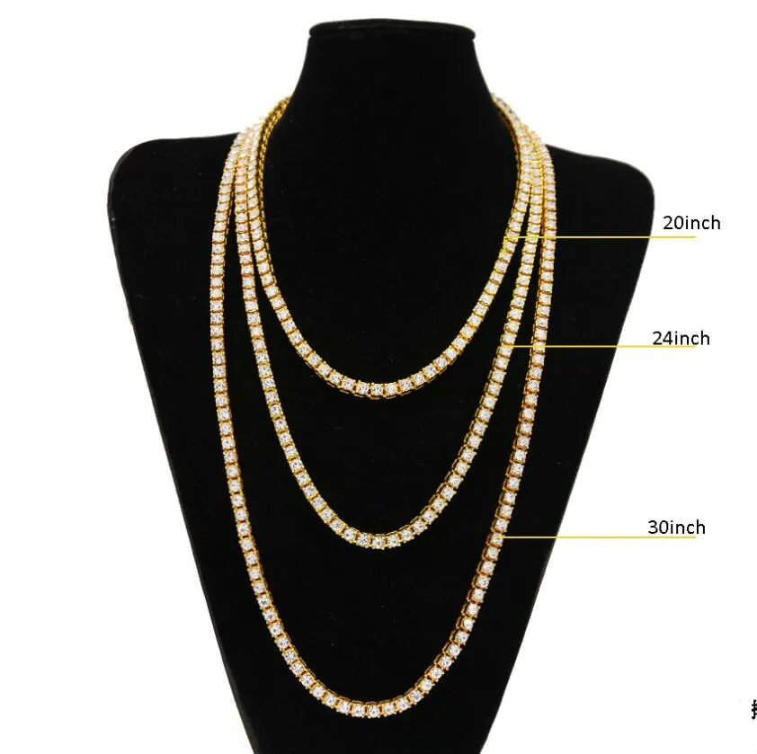 Gold Chain Hip Hop Row Simulated Diamond Hip Hop Jewelry Necklace Chain 18-20-24-30 inch Mens Gold Tone Iced Out Chains Necklaces