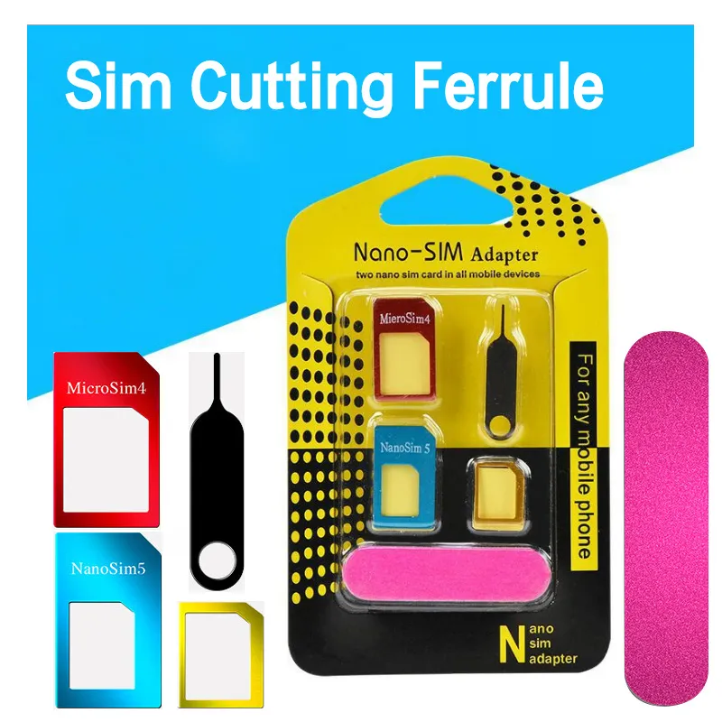 Retail Package 5 IN 1 Nano Micro Standard SIM Card Adapter Converter With Tray Open Needle For Phone 5S 7 Plus 6S