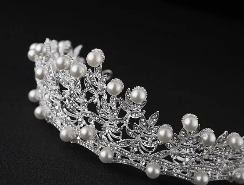 Barokowa Pearl Bridal Crowns Hairbands Silver Bridal Tiaras Opaski Kryształowe Ślub Diadem Królowa Korona Tiara Akcesoria do włosów