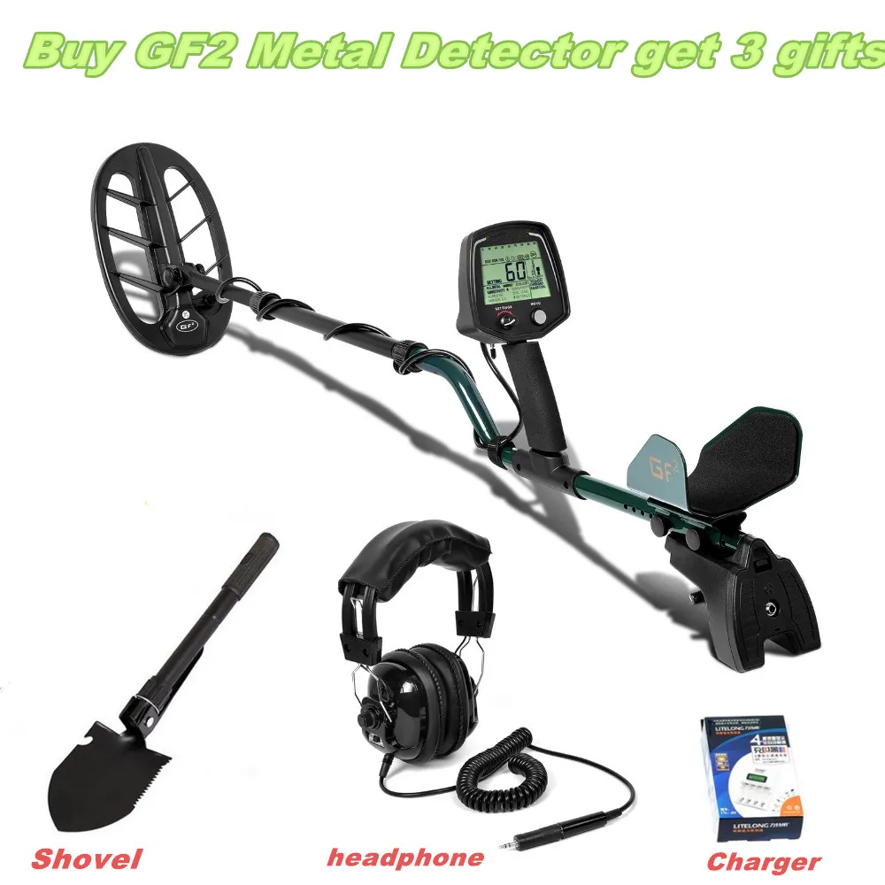 شراء GF2 Metal Detector احصل على 3 هدايا مجانية أفضل جهاز البحث عن الكنز الثمين لجهاز عرض الذهب عالي الدقة للكشف عن الذهب