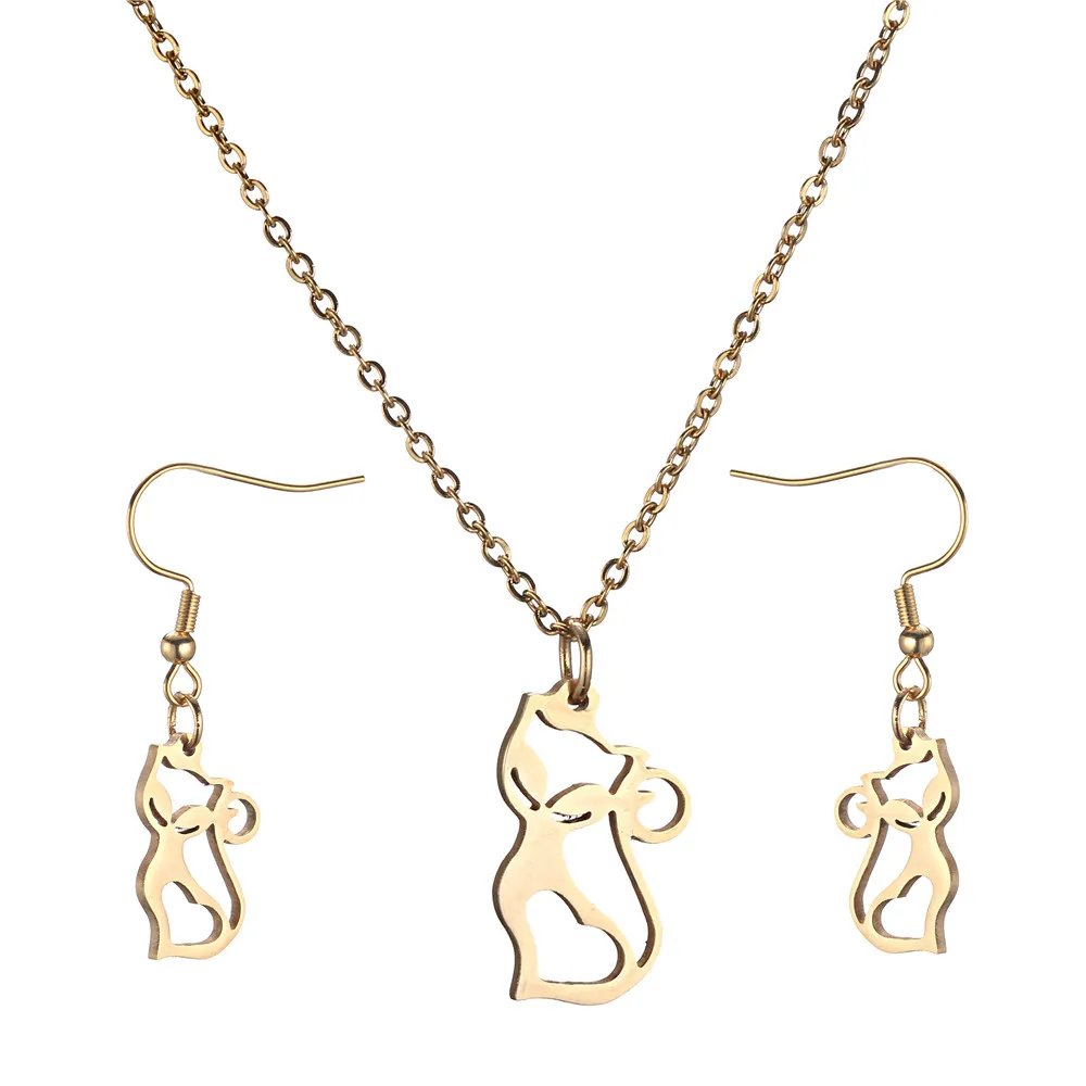 Modne popularne zestawy biżuterii dla kota zwierząt ze stali nierdzewnej Naszyjniki kota kolczyki biżuterii dla kobiet dziewcząt imprezowy prezent