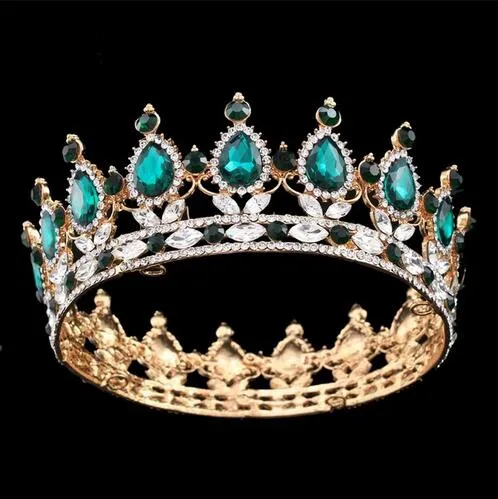 Concurso de coroa barroca Big Circle Full Circle Tiara Clear Clear Emerald Rhinestones King Queen Crown Casamento Crown Crown Festa