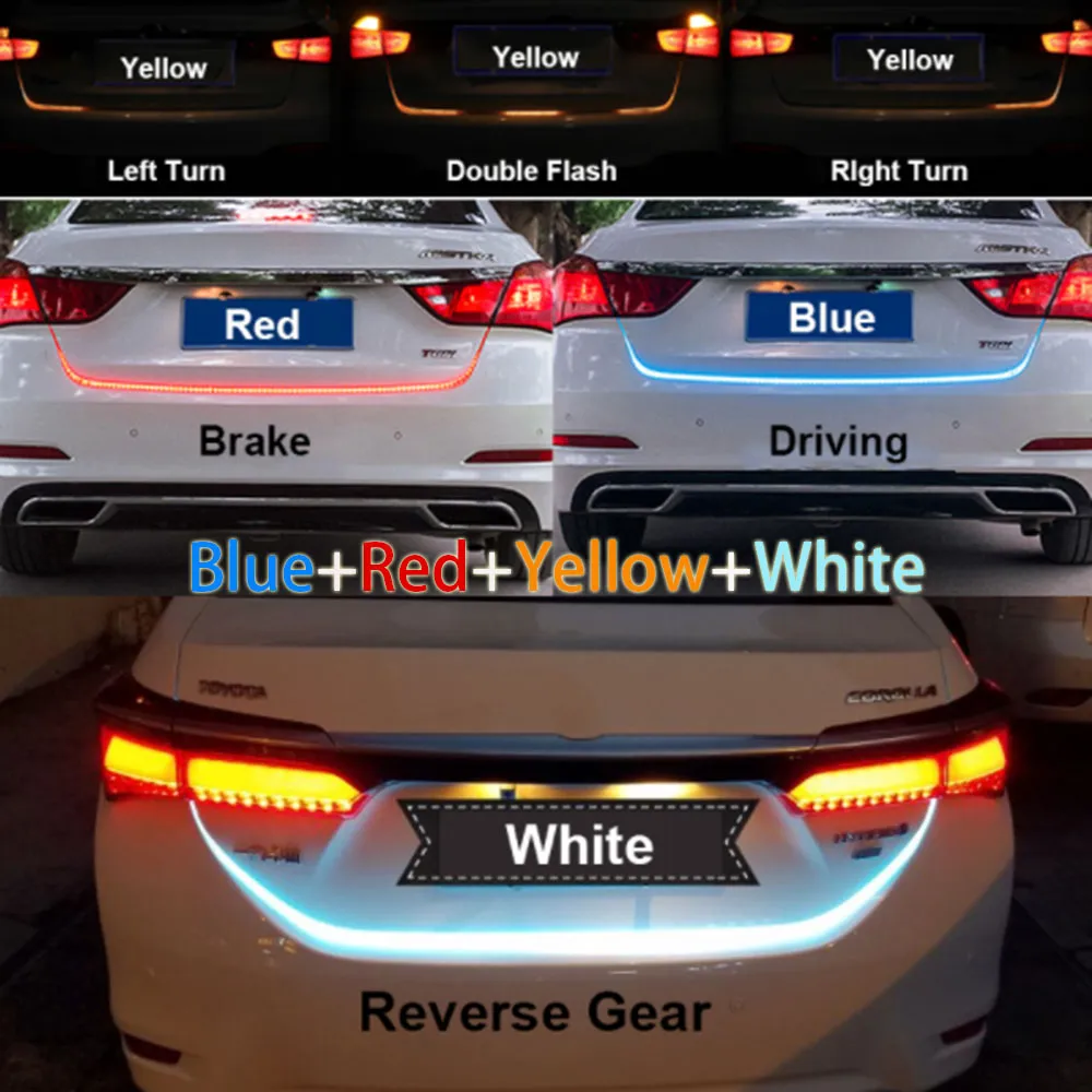 1.2m 12V 4 kolor RGB typ przepływu LED taśma tylnej klapy samochodu wodoodporny hamulec jazdy włączony kierunkowskaz Car Styling wysokiej jakości