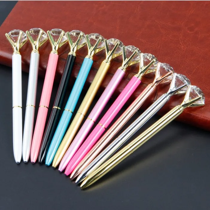 Kawaii Ballpoint Pen med stor diamant 11 färger modeskolans kontorsmaterial Creative Crystal Glass Ballpoint Pen