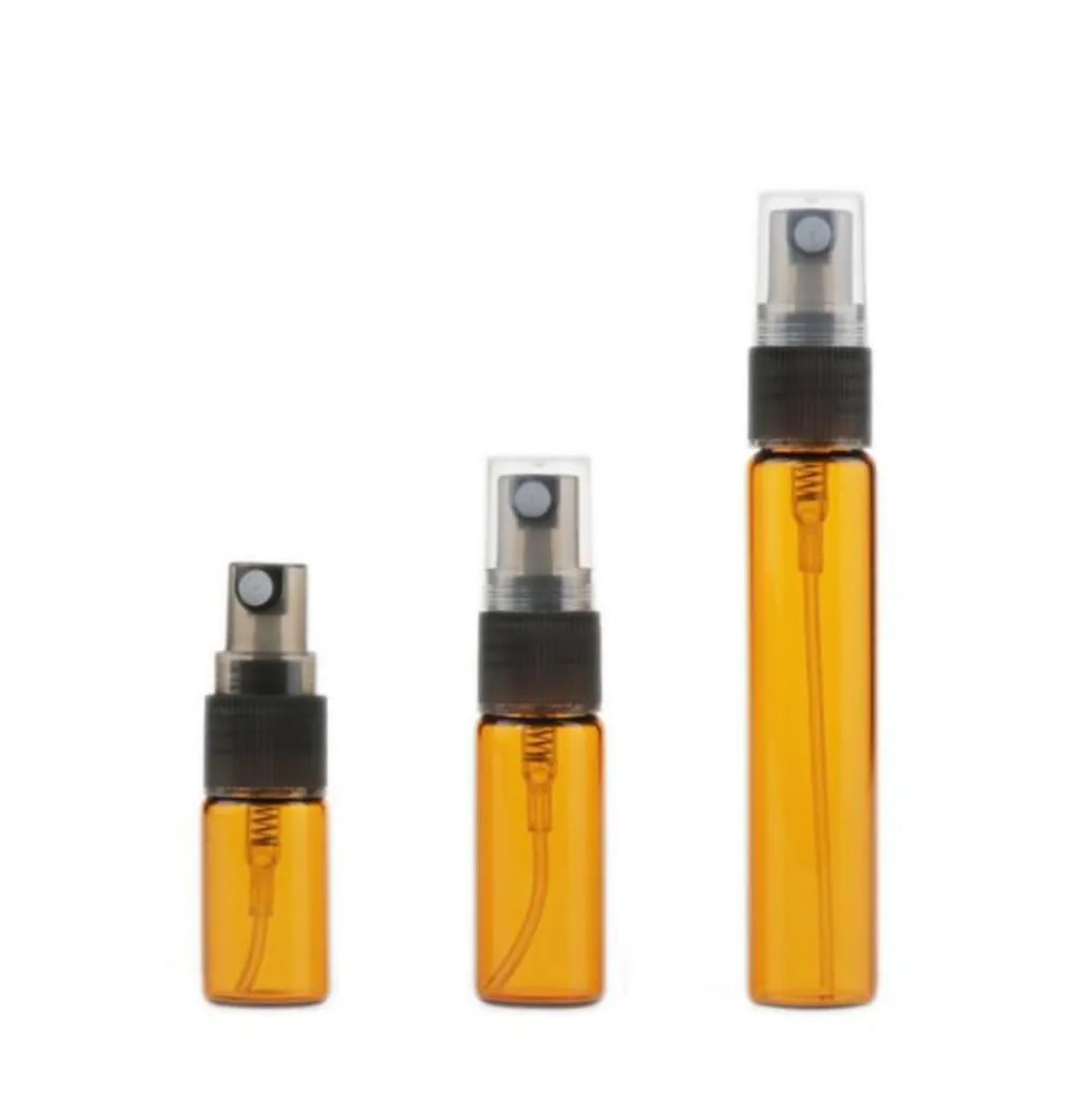 1000 unids/lote 3ml 5ml 10ml Mini botella de Spray de Perfume de vidrio ámbar botellas de atomizador de agua cosméticas vacías recargables de viaje