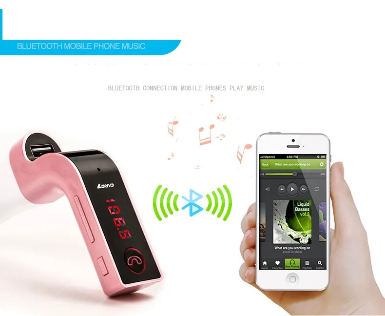 Orijinal araba g7 bluetooth araç kiti handsfree değil fm verici radyo mp3 çalar usb şarj aux tf kartları yuvaları kablosuz evrensel 60 adet /