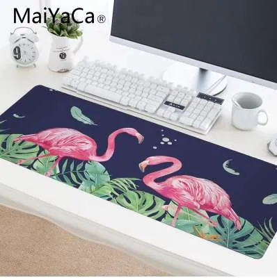 MaiYaCa Tropisches grünes Blatt-Flamingo-Rosa-Mauspad, 900 x 400 x 2 mm, Pad für Maus, Notbook, Computer-Mauspad, HD-Druck, Gaming-Pad