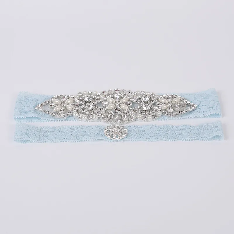 Śliczne 2 sztuki zestaw nóg nogi ślubnej koronki Zagodźnie Parter Bridal Wedding Podwiązanie Pasek koronkowy kryształki kryształy perły niebieskie w stężeniu MO9941502