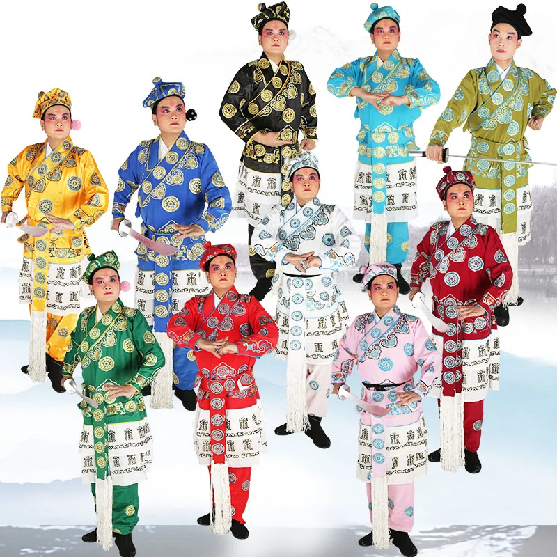 Traditionella operaer Kungfu Fighter Man Clothing Mandarin Jacket + Pants + Hat Peking Opera Men's Drama Costumes Wusheng Clothes
