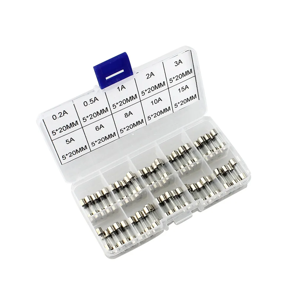 100 PCS 5x20mm 0.2A-15A Car Quick Fusível Tubo De Vidro Do Fusível Assorted Fusível Kit M00199