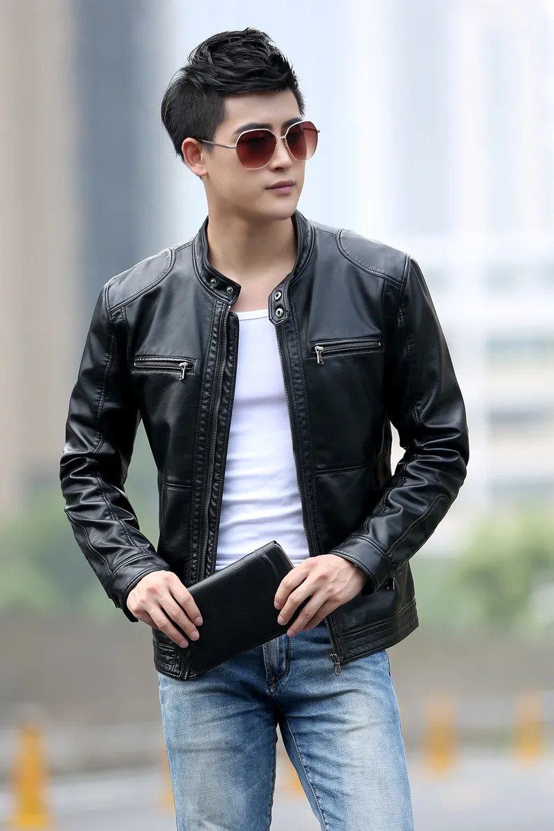 Chaqueta De Cuero De Imitaci n Para Hombre Al Por Mayor Moda Slim