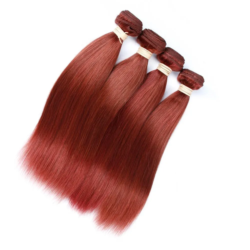 Pure Color 33 Dark Auburn Brasilianska hårbuntar Copper Red Straight Hume Hair Weaves With Unbrocess 3Bundles9137278