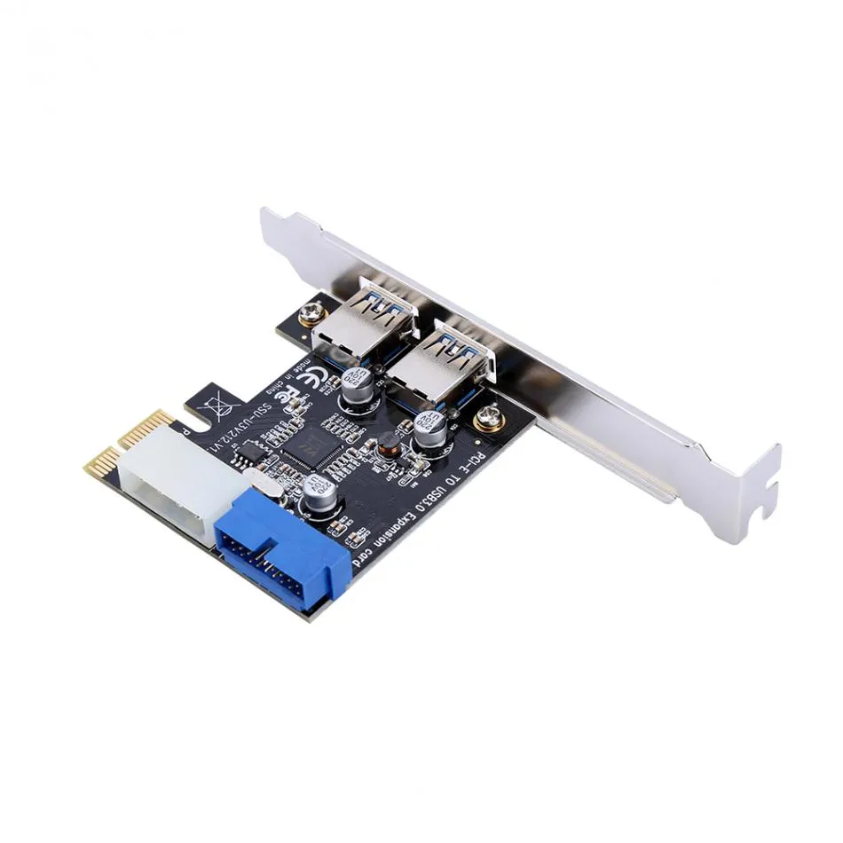 Novo adaptador de cartão de expansão USB 3.I-E externo 2 portas hub USB 3.0 interno 19pin header PCI-E cartão 4pin IDE conector de alimentação