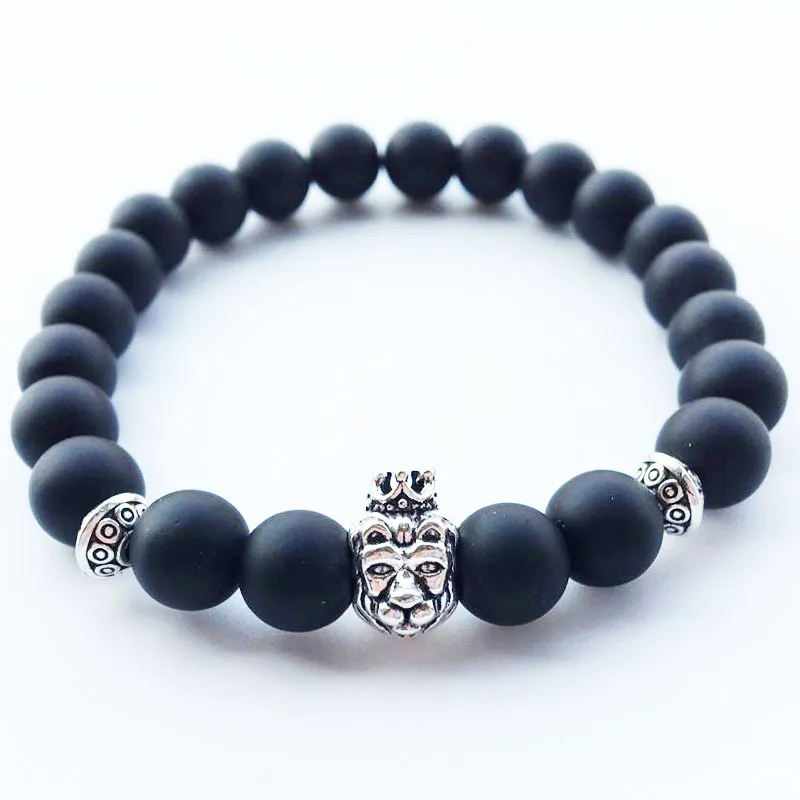 Mensarmband lyxiga smycken Kvinnor Matt Stone Bead Armband Elephant Leopard Head Lion Head Owl Turtle Lava Charm Armband