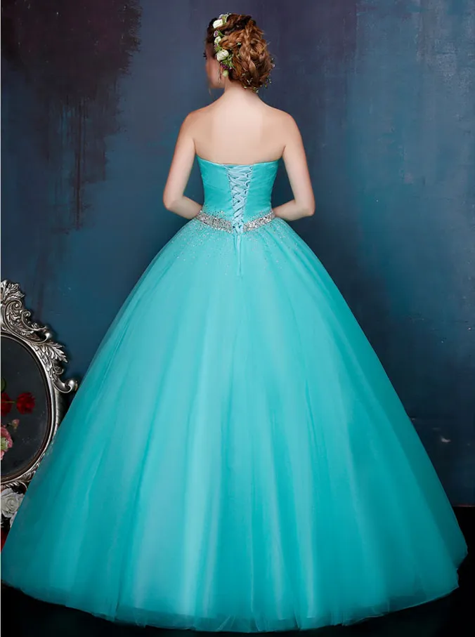 Beaded Tulle Ball Gown Prom Klänningar Ice Blue Long Prom Lugnar Lace Up Party Dresses Elegant