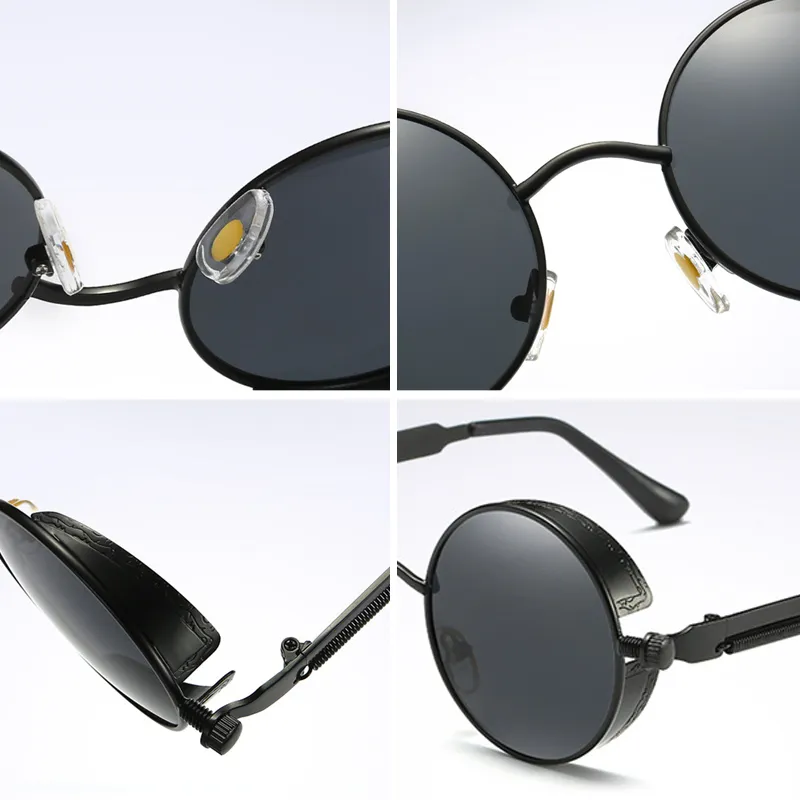 AIEYEZO Steampunk Sunglasses - Round Metal Frame, Ice Blue Mirror Lenses, 100% UV Protection - View #12
