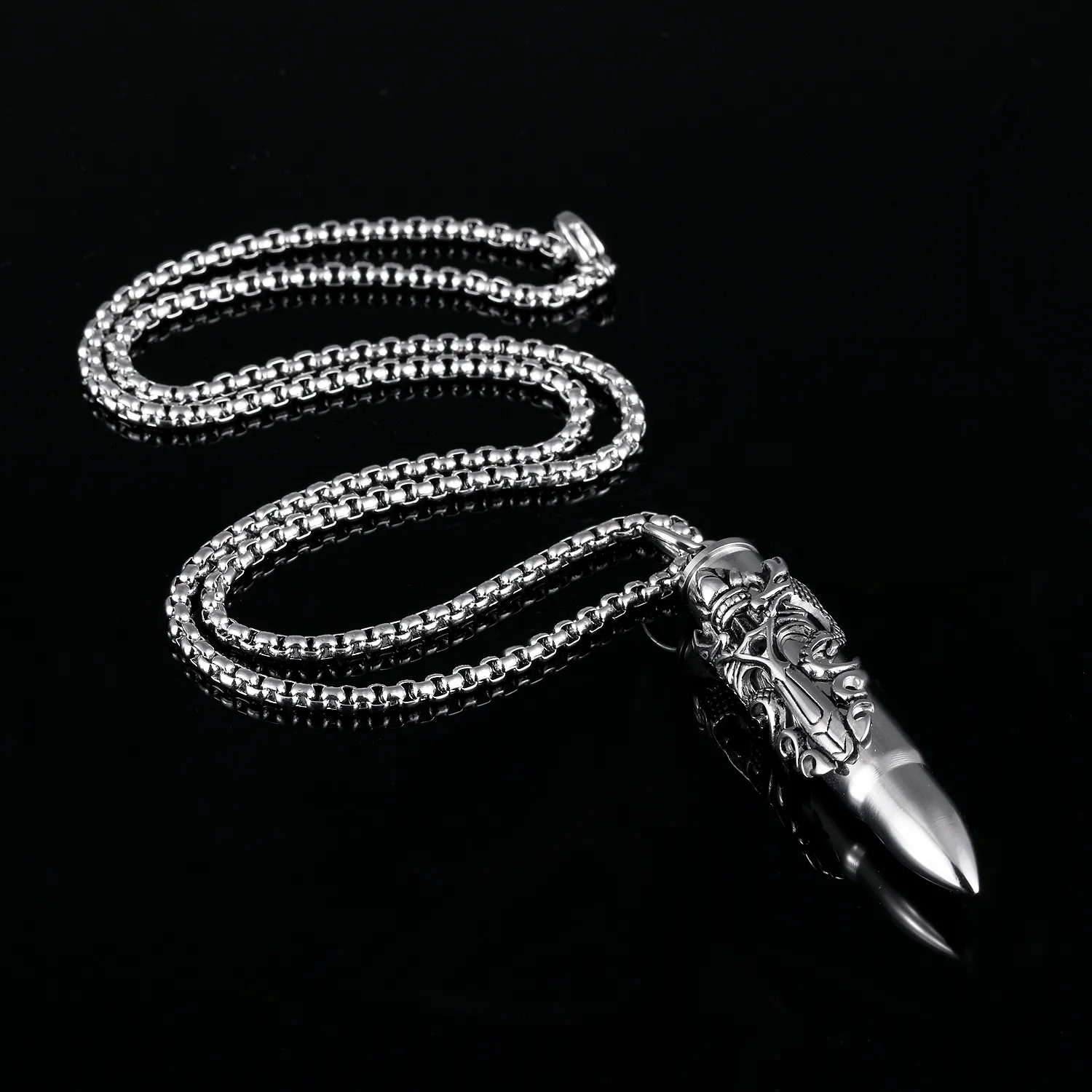 58mm Bullet Shaped Gothic Dragon Sword Medeltida Renaissance Cremation Urn Hänge Halsband i rostfritt stål