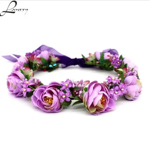 Lanxxy Accessori per capelli da sposa da donna Fasce di fiori viola per ragazze Abbigliamento per capelli alla moda Corona floreale per capelli