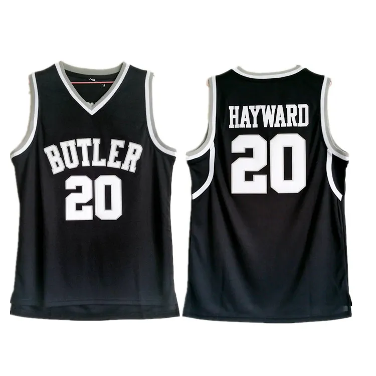 Mens Butler Bulldogs Gordon Hayward 대학 농구 유니폼 셔츠 빈티지 블랙 # 20 스티치 대학 저지 S-XXL