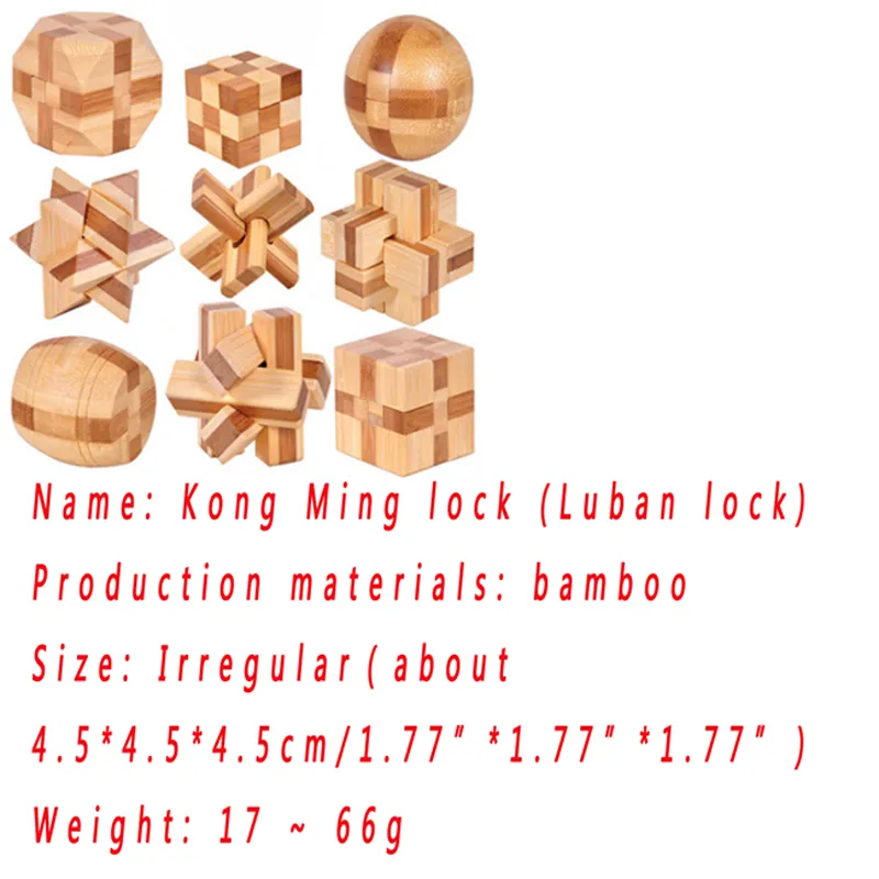 9 Pièces Puzzle 3D En Bois KongMing Lock Luban – Casse-Tête Chinois Éducatif Pour Enfants Et Adultes