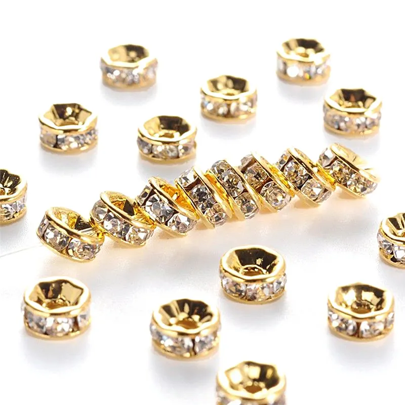 18K White Gold Plated Gold Silver Color Crystal Rhinestone Rondelle Beads Loose Spacer Beads for DIY Jewelry Making Wh319e