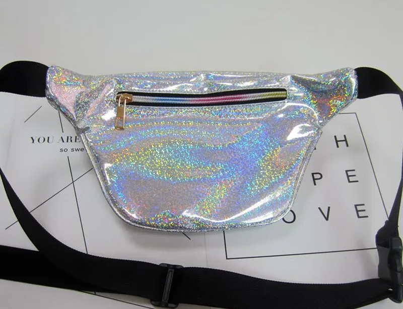 Waist Bag Women Sliver Shinny Starry Sky Sparkle Metallic Holographic Fanny Pack size 30cmx18cmx7cm