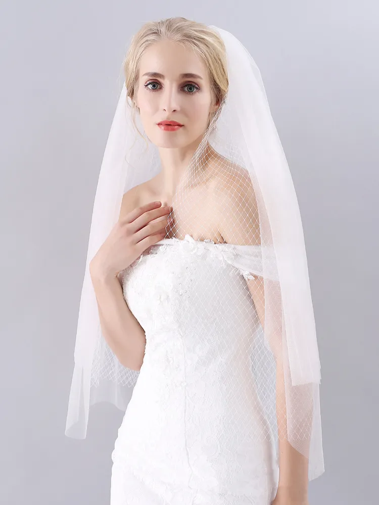 High Quality Bridal Veils With Cut Edge Elbow Length Three Layer Tulle Netting White Elegant Hotselling Wedding Veils #BW-VO926