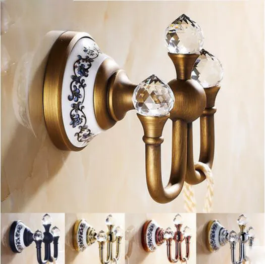 DeluxeLife Robe Hook Vintage Crystal Brass, Wall Mount, 2 Hooks, Rose