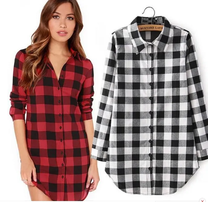 2018 Nieuwe Geruite plaid blouses shirt Kooi vrouwelijke lange mouw casual slanke vrouwen plus size shirt office lady tops