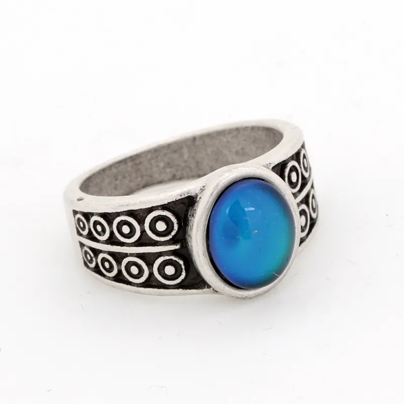 Women Color Change Finger Ring Real Antique Silver Plated Mood Stone Rings RS0070415311134