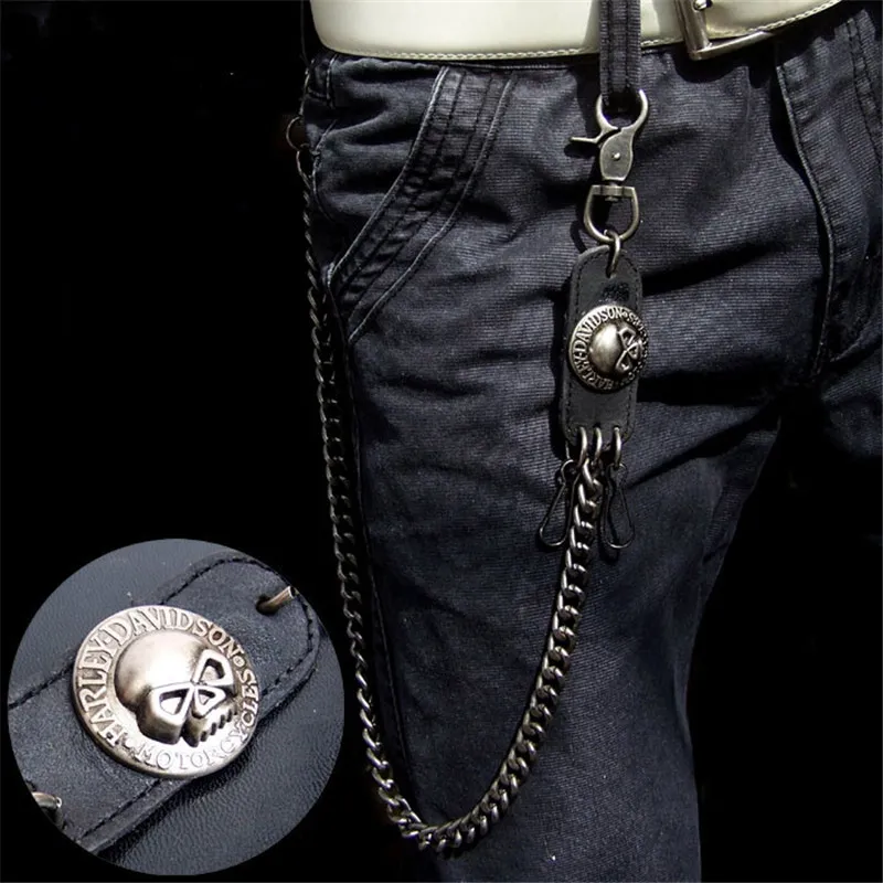 Black Leather Skull Jeans Keychain With Extra Long Chain 70cm Thick Pewter  Metal Cuban Curb Links For Mens Wallet And Biker Style From Frank001,  $12.76