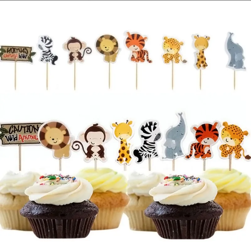 24 PzJungle Animal Cupcake Toppers Raccoglie Decorazione Festa Di