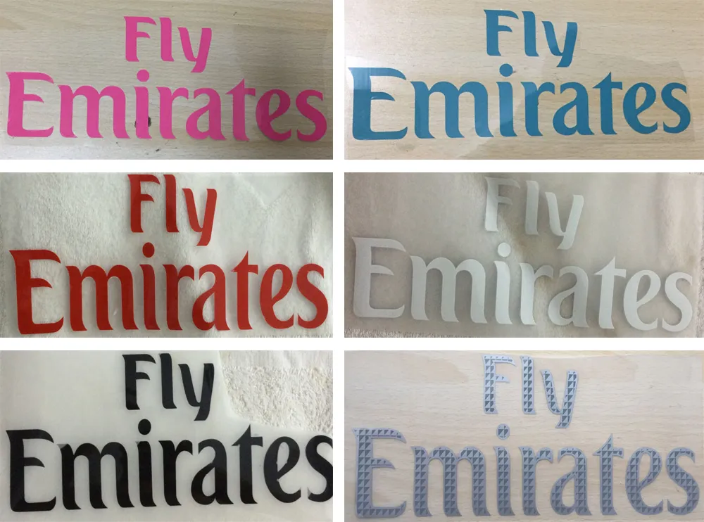 FLY EMIRATES stampa a caldo loghi sponsor anteriori adesivi rosa braccialetti da stampa distintivi da calcio bracciale stampato toppe impresse bianche da calcio