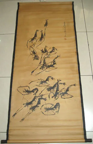 KUNST ! Chinesische Malerei Scroll Qi Baishi Shrimps