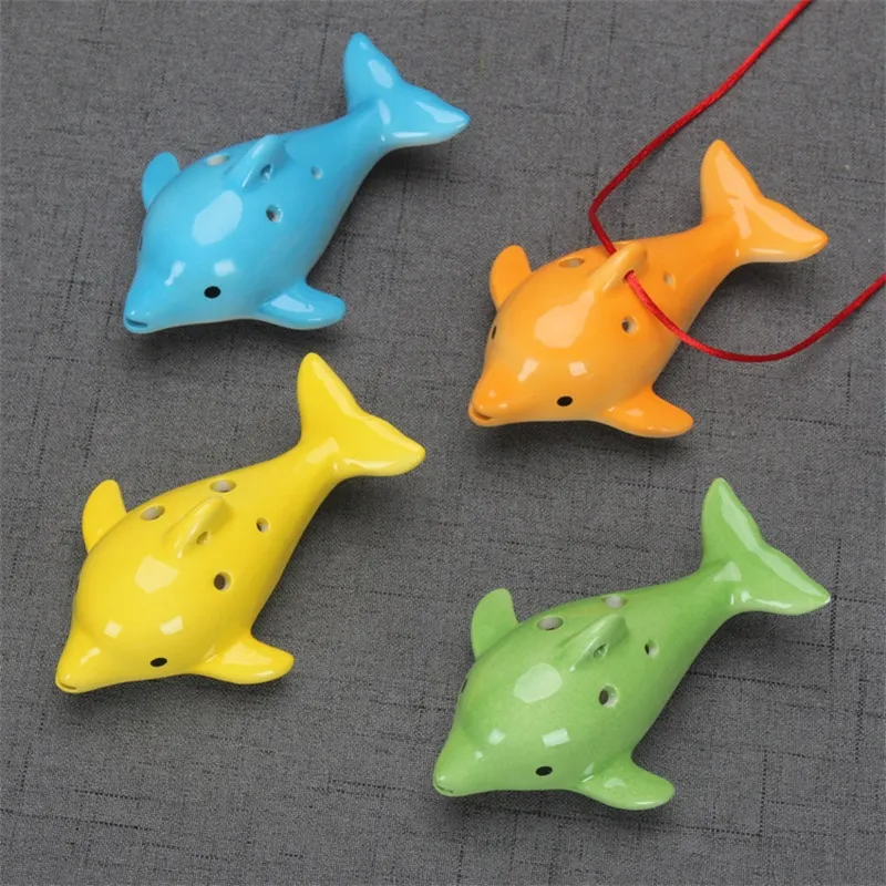 Mignon 6 trous Arts et artisanat en céramique dauphin Ocarina jouet éducatif instrument de musique forme animale musique flûte charme 6 5yx Z1215037