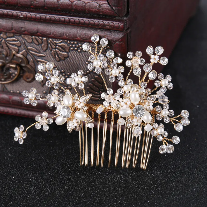 Gold Silver Bridal Wedding Hair Combs Pearls Crystal Bridal Hair Comb Girls Bridal Headpieces Wedding Veil Dresses Hair Jewelry Accessories