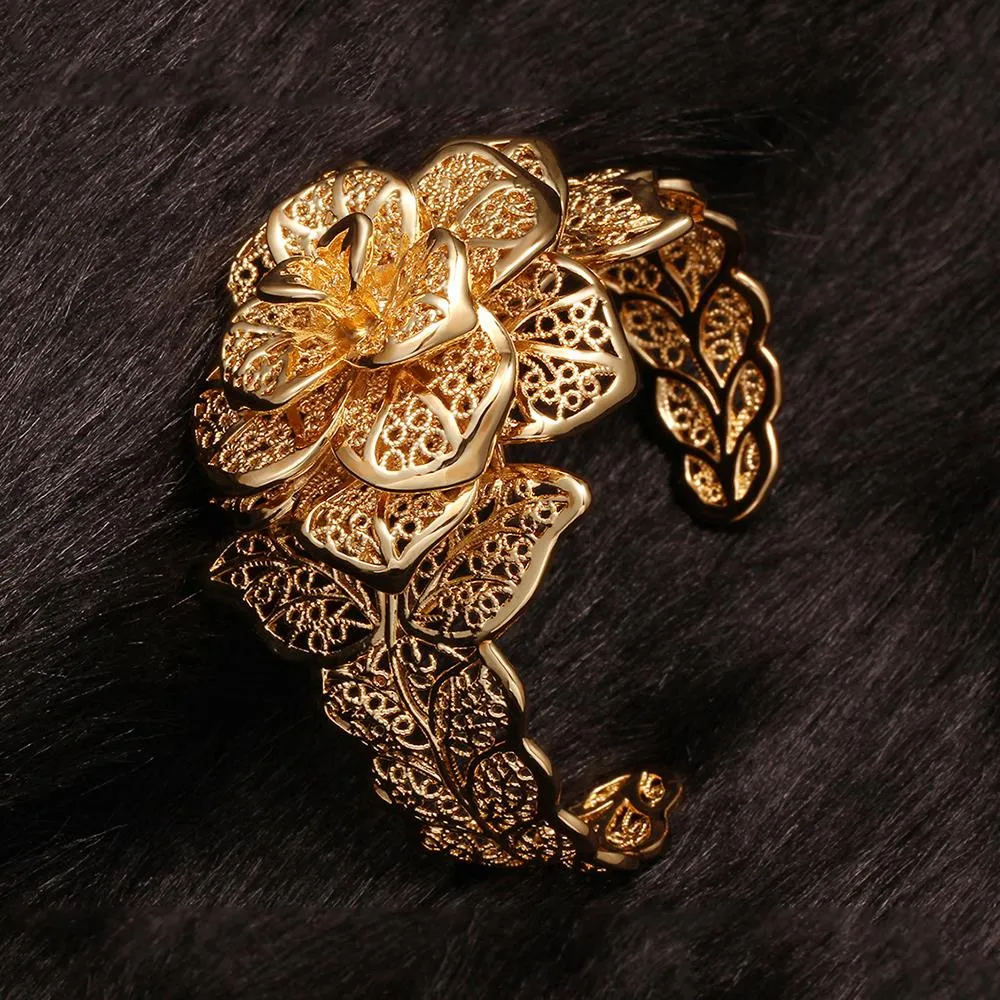 Filigree Flower Cuff Bangle 18k Yellow Gold Filled From Filigree Flower Cuff Bangle 18k Yellow Gold Filled From