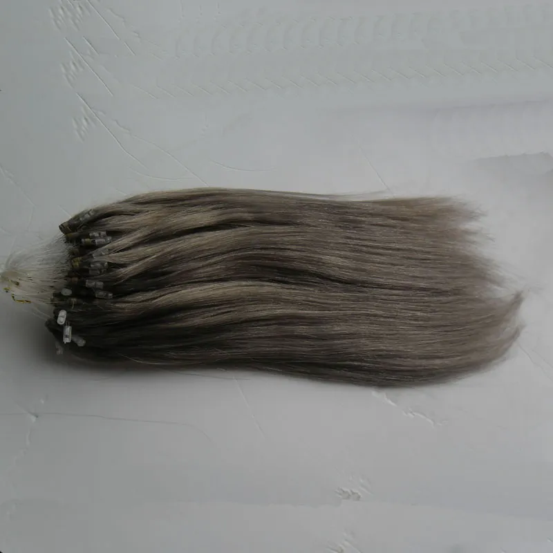 7a micro bucle extensiones brasileñas 100 g / paquete 10 "-24" plata gris Remy Loop micro anillo pelo sedoso recta 100% cabello humano extensión
