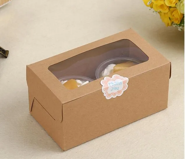 Kraft Card Paper Cupcake Box 2 Cup Cake Houders Muffin Cake Dozen Dessert Draagbare Pakket Box Lade Gift Gunst 1000 stks