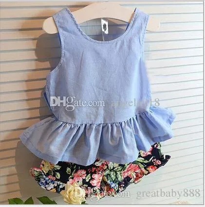 Nya Baby Girls Outfits Back Bow Vest Dresses + Floral Shorts 2st / Set Sommar Barn Sommar Barnkläder DHL C1071