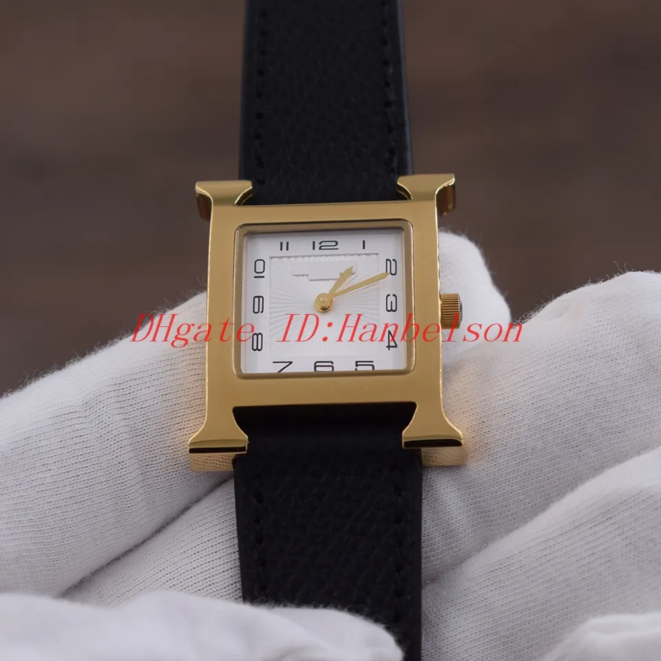 Ladies Square Faced Watches: Golden Steel Black Leather  display picture 2
