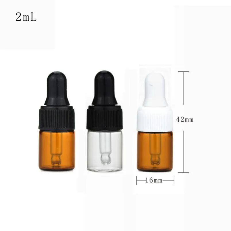 2ml Amber Clear Glass Bottle E-liquid Perfume Sample Glass Dropper Bottle Essential Oil E juice Vials LX1181