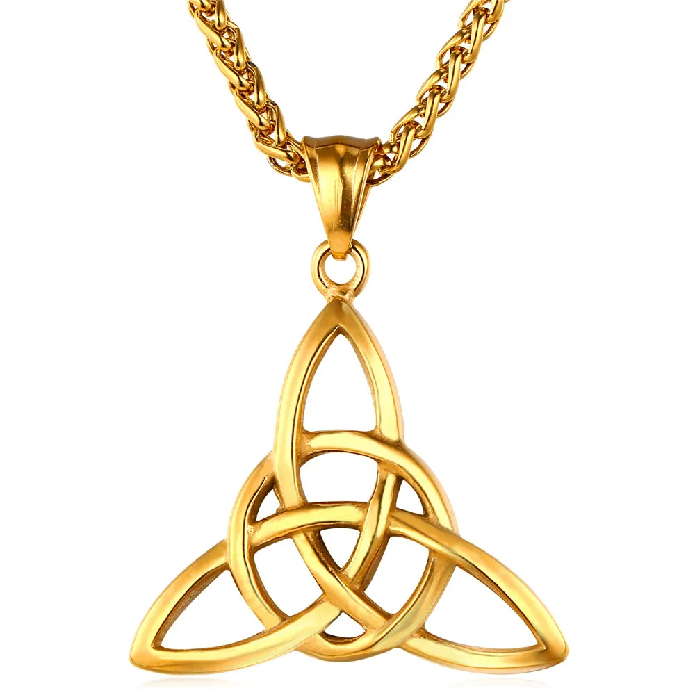 316L roestvrij staal Goed geluk Charmed Celtic Knot Triquetra Amulet Hanger Ketting met Link Chain Vichok