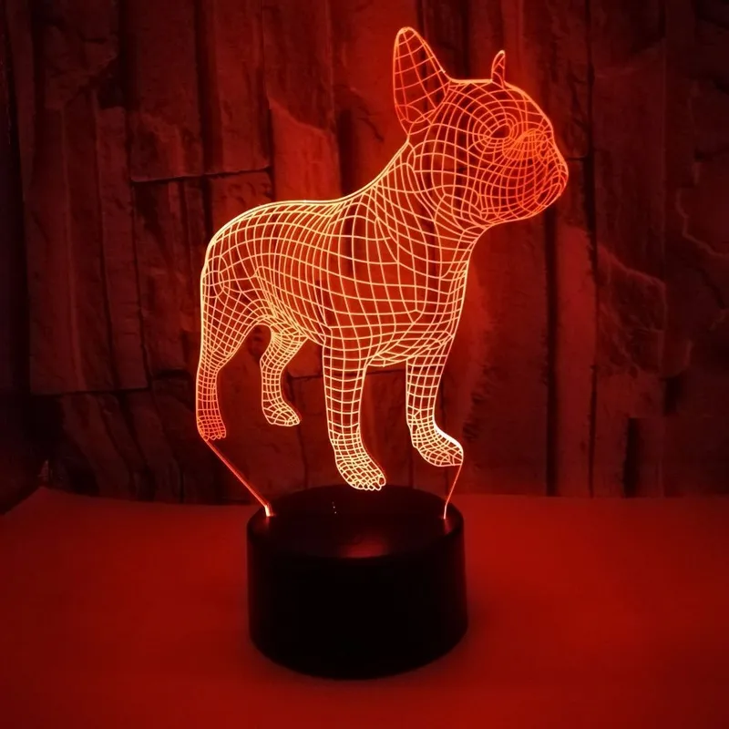 Bouledogue français 3D LED veilleuse 7 couleurs USB hologramme décor lampe Table bureau lumières fête d'anniversaire cadeau pour enfants amis