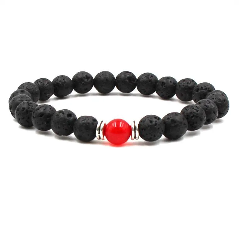 Lotes Sete Chakras Ágata 8 MM Pedra de Lava Preta DIY Difusor de Óleo Essencial de Aromaterapia Pulseira Para Mulheres Homens Yoga Jóias