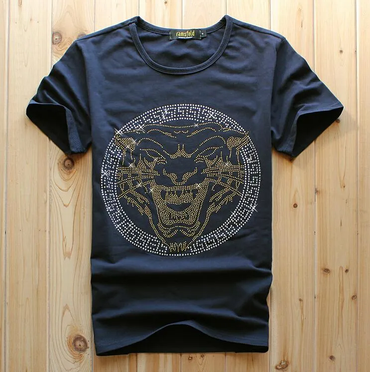 2021 Moda Hombre Color azul Camiseta corta Tigre Lujo Diamante Diseño  Casual Algodón manga corta Camisetas Marca Hip hop algodón o-cuello tops  Moda