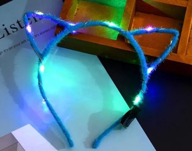 LED Light Up Cat Ear Hoofdband Party Gloeiende benodigdheden Vrouwen Meisje Knipperende haarband voetbalfan concet fans juichen rekwisieten geschenken toe