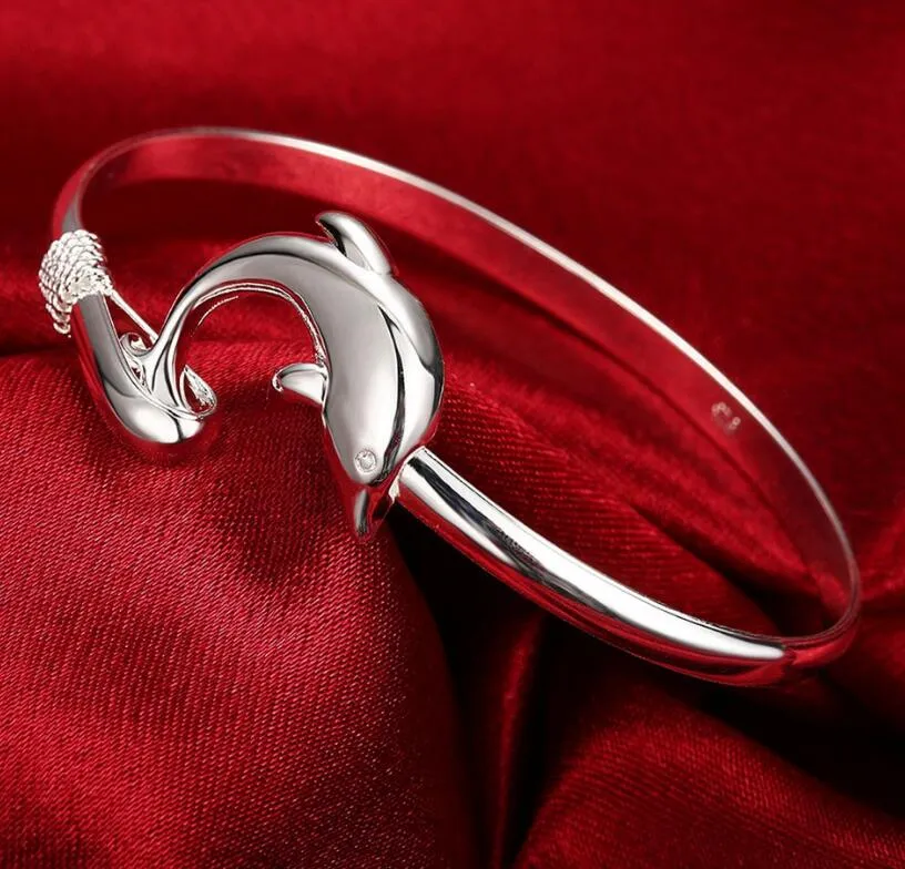 925 Silber 10 Stück Produkt Charm Handgefertigte klassische Delphin offene verstellbare Armreifen Antike 925 Silber Armbänder Armreifen Damen257R