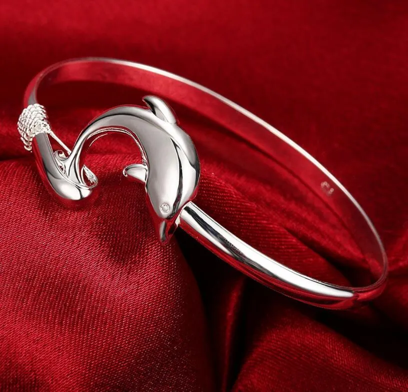 925 Silver Product Product Charm Classic Classic Dolphin Open Регулируемые Bangles Antique 925 Серебряные браслеты Bangles Women304J